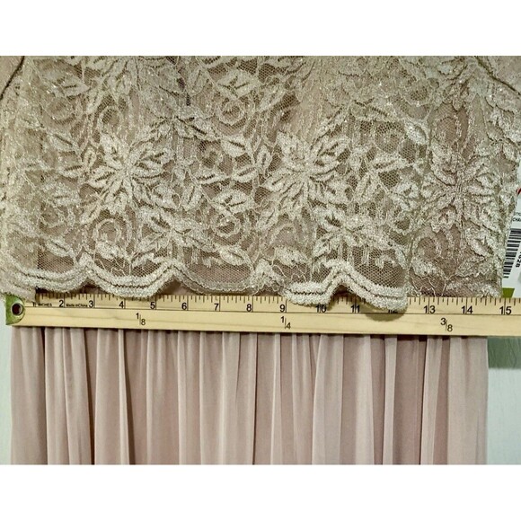 Nightway Champagne Lace Formal Empire Elegant Prom Wedding Dress Gown Size 14P - Picture 9 of 14